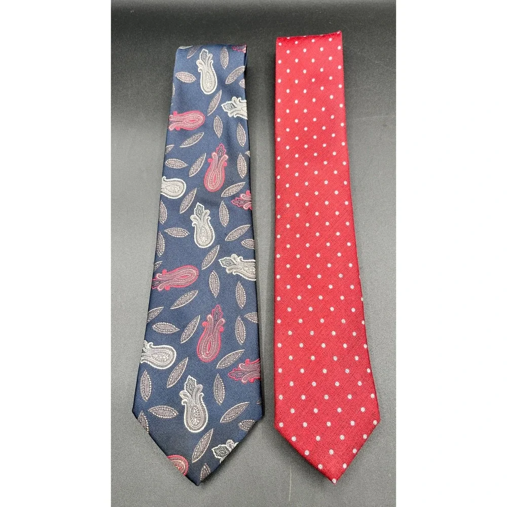 Vtg‎ Pair of Mens Neck Ties Paisley Polka Dot Burgundy Blue Mens Store Nautica